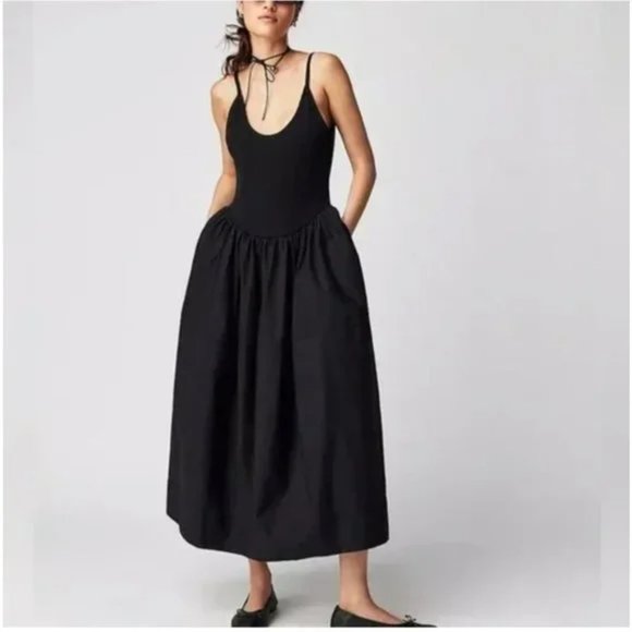 Free People Dresses & Skirts - SOLD Free People Black Dylan Midi Dress Size L & XL Retail $128